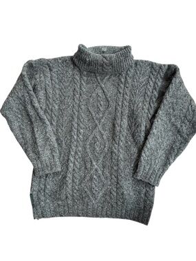 Wool Alpaca Made in Ireland Connemara Grey Chunky Fisherman Cable Knit Sweater